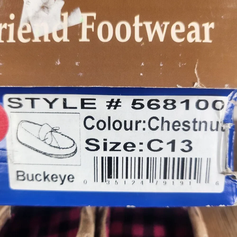 Old Friend Buckeye Chestnut Moccasin Slippers Child Size 13 Brown Fleece Lined